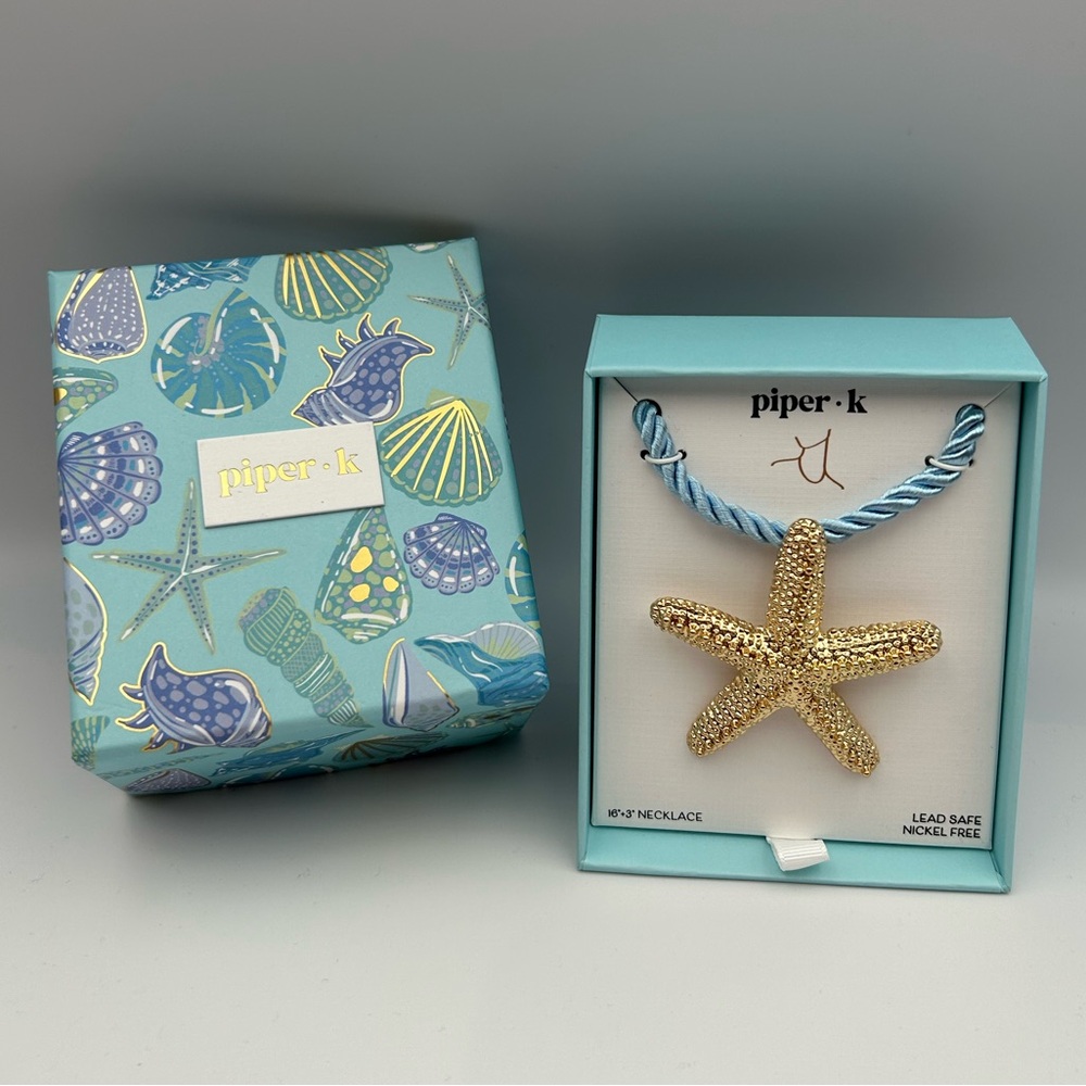 *New* Piper K Gold Starfish Pendant with Light Blue Cord